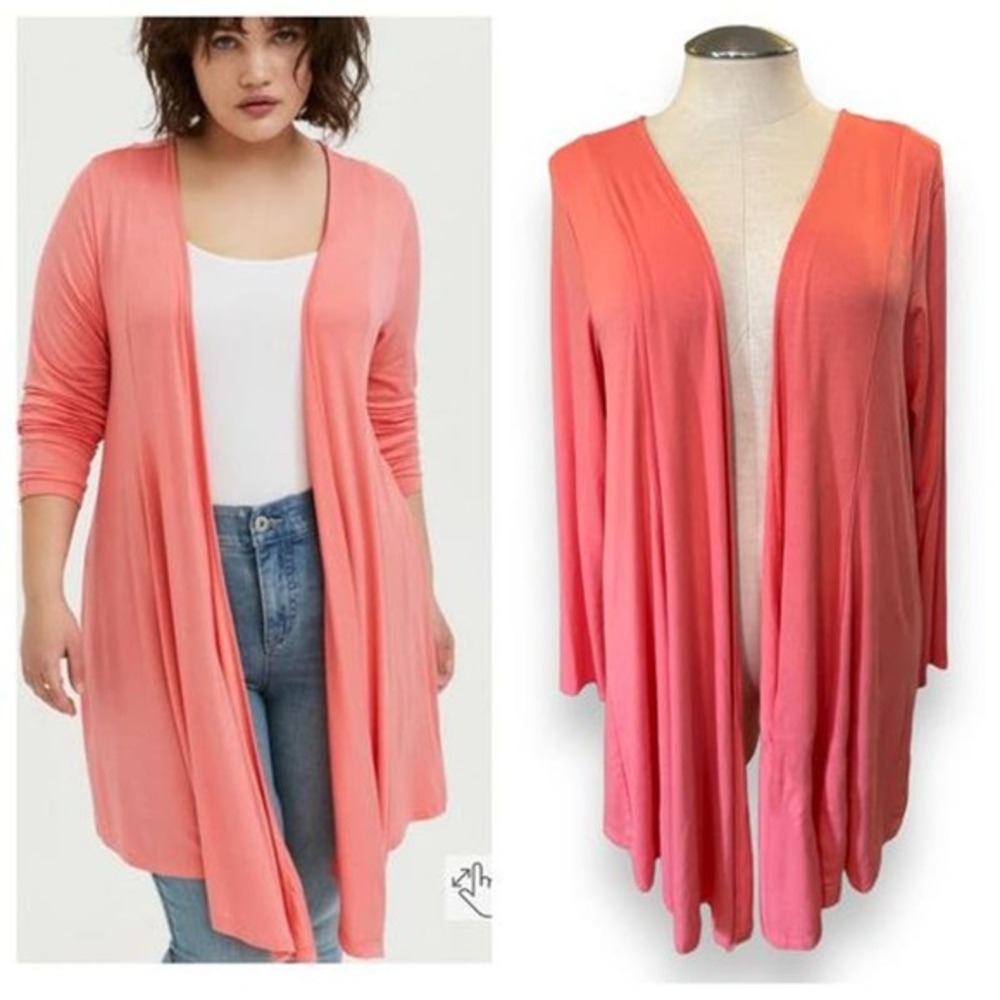 Torrid 3 (3X 22/24) Coral Open Front Super Soft Long‎ Sleeve Cardigan